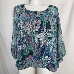 NY Collection Woman Paisley TOP Womens Plus Size 2X Green Blue Pink Cream NWT